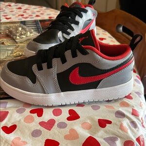 Jordan 1 Low Alt Kids' Black, Gray, and Red Sneakers